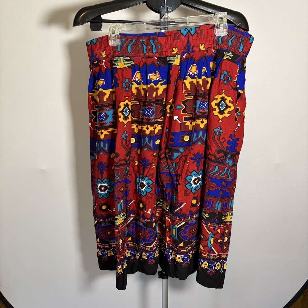 VTG Worthington Large Southwest Artsy Abstract Hippie Maxi Skirt Red 90s Pockets - Picture 2 of 10
